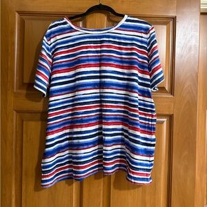 Woman Within Striped Short Sleeve Tee - Red, White, Blue. PTP 25.